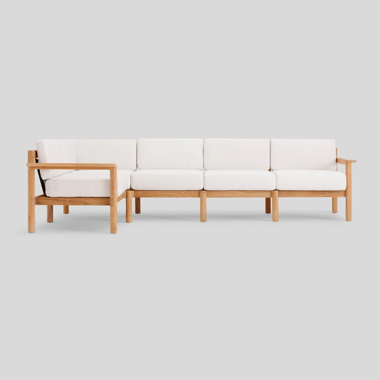 Haven 5-Piece Teak Outdoor Sectional with Sunbrella Cushions and Wooden Armrest