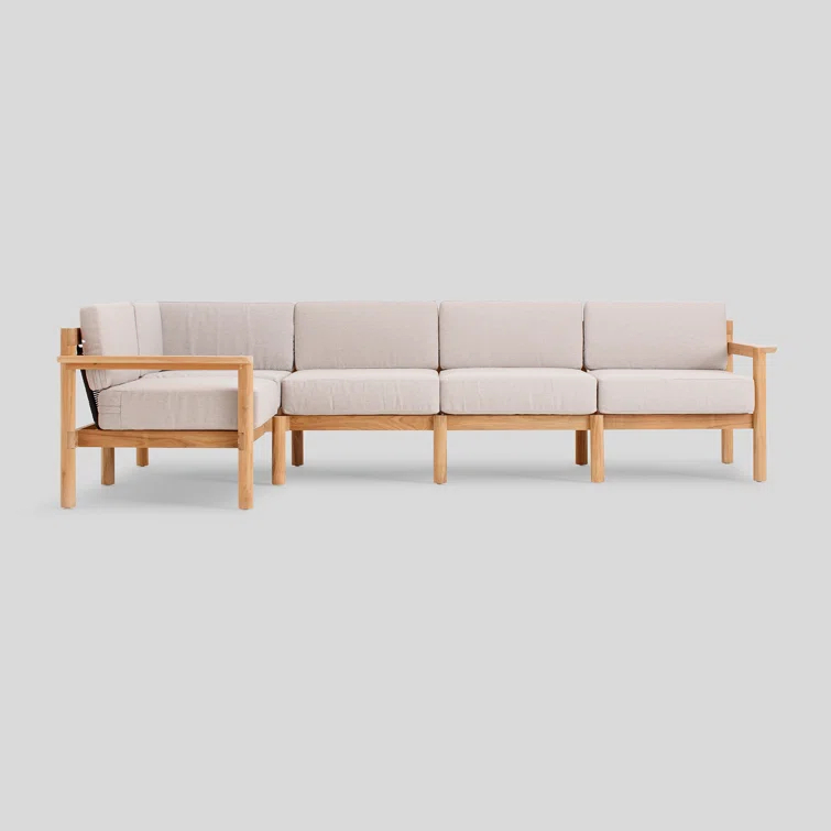 Haven 5-Piece Teak Outdoor Sectional with Sunbrella Cushions and Wooden Armrest