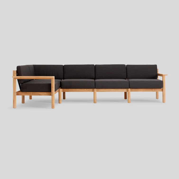 Haven 5-Piece Teak Outdoor Sectional with Sunbrella Cushions and Wooden Armrest