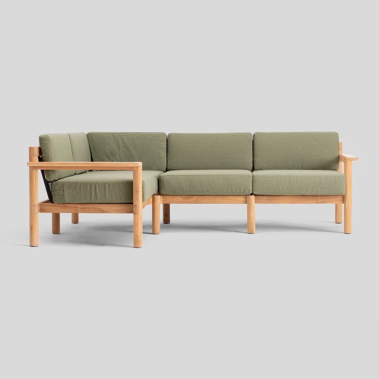Haven 4-Piece Teak Outdoor Sectional with Sunbrella Cushions and Wooden Armrest