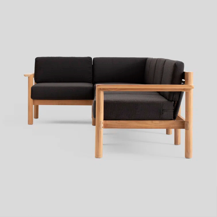 Haven 4-Piece Teak Outdoor Sectional with Sunbrella Cushions and Wooden Armrest