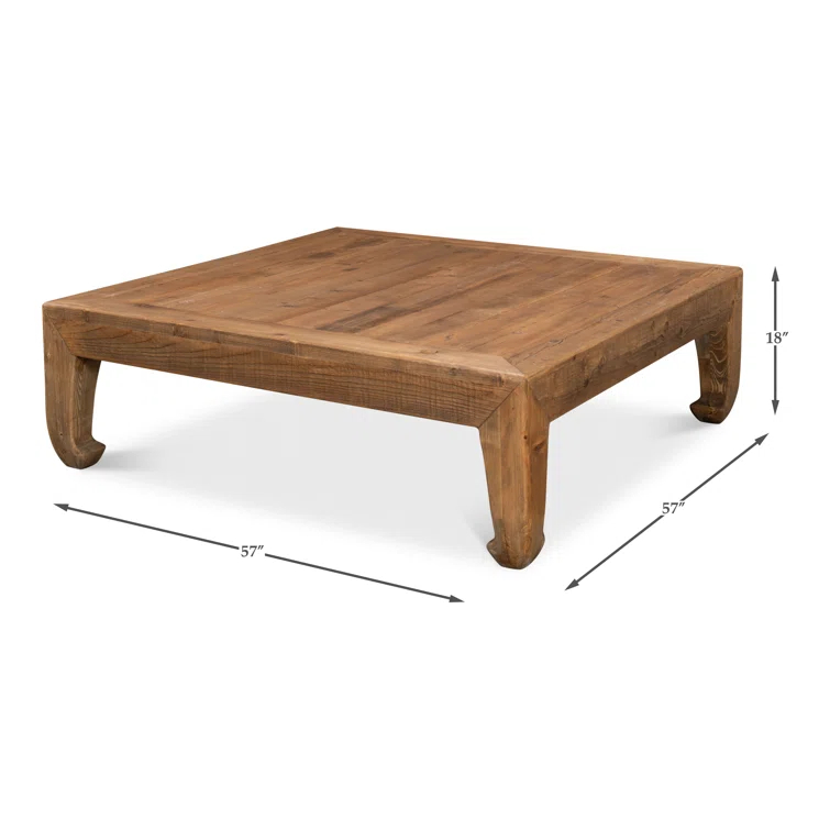 Transitional Chinese-Inspired Square Coffee Table in Reclaimed Pine