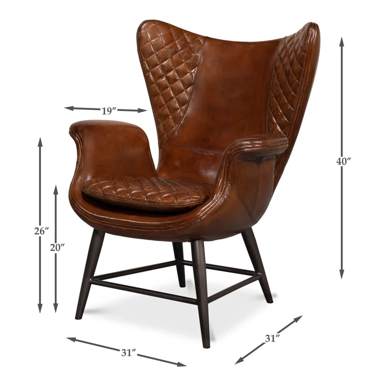 Contemporary Quilted Genuine Leather Balloon Arm Chair in Rich Brown