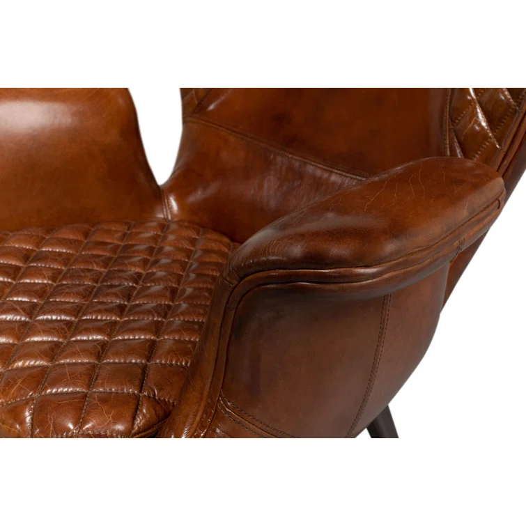 Contemporary Quilted Genuine Leather Balloon Arm Chair in Rich Brown