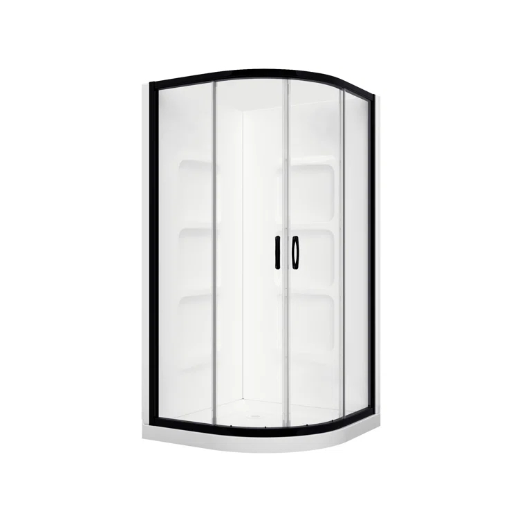 A&E Bath and Shower Mona 38 Black 38.5'' W 74'' H Framed Round Reversible Shower Enclosure