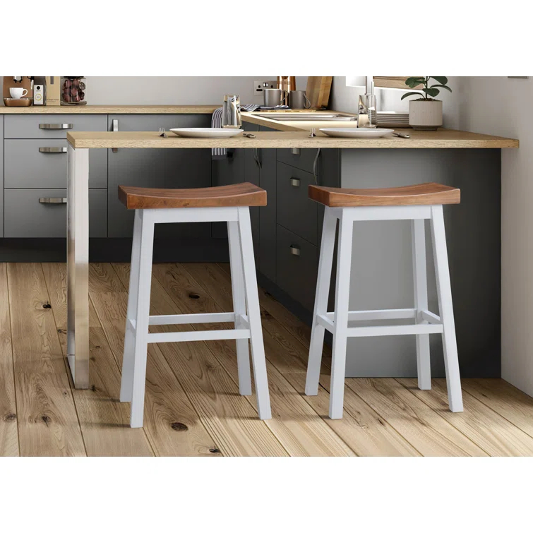 LuXeo Lakewood Solid Wood Saddle Barstool (Set of 2)