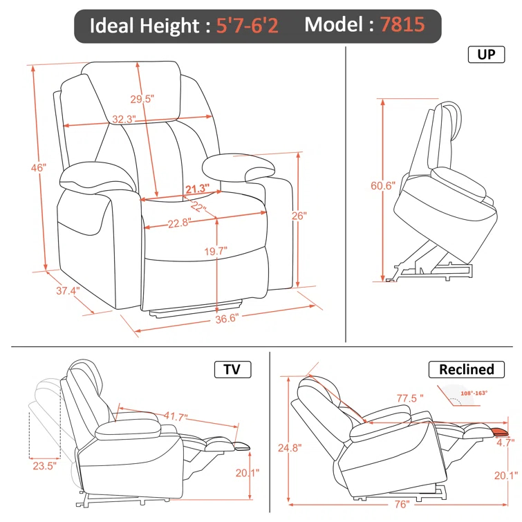 22.8" Wide Dual Motor Power Recliner Lift Chair with Massage and Heat, Infinite Position, Faux Leather