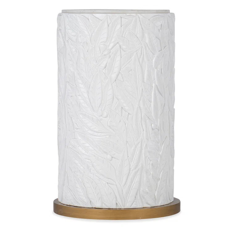 White and Gold Round Resin and Quartz End Table
