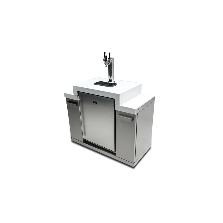 Mont Alpi MA-KEG Stainless Steel Outdoor Rated 3 Beer Tap Kegerator Keg Center Refrigerator Module with Digital Display + White Granite Countertop - Holds 3 Pony Kegs - Fits Island Grills