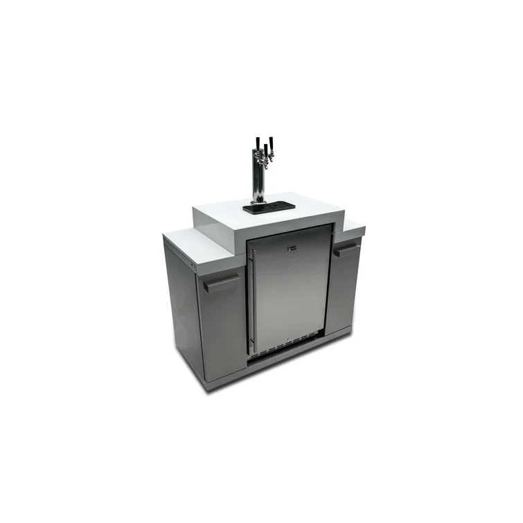 Mont Alpi MA-KEG Stainless Steel Outdoor Rated 3 Beer Tap Kegerator Keg Center Refrigerator Module with Digital Display + White Granite Countertop - Holds 3 Pony Kegs - Fits Island Grills