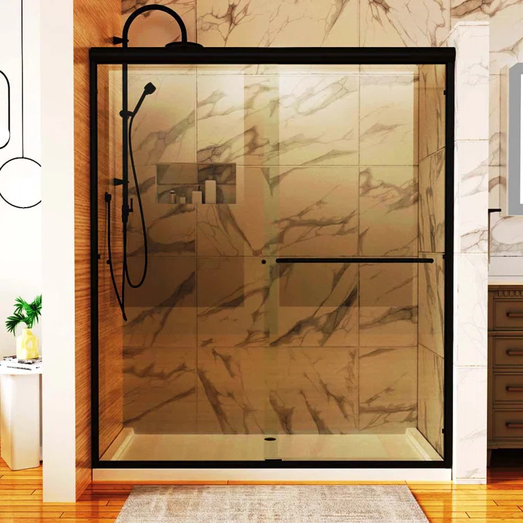 60" W X 70" H Semi- Frameless Double Sliding Bathroom Shower Door With Clear Glass