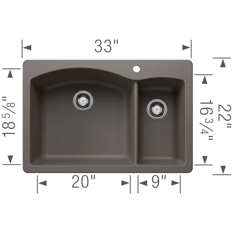 Diamond Silgranit 33" L x 22" W Double Basin Drop-In/Undermount Sink