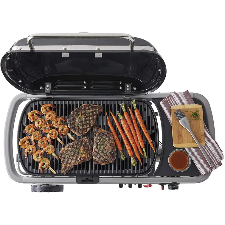 Weber Traveler Portable Outdoor Porcelain Coated Cast Iron LP Gas Grill, Black