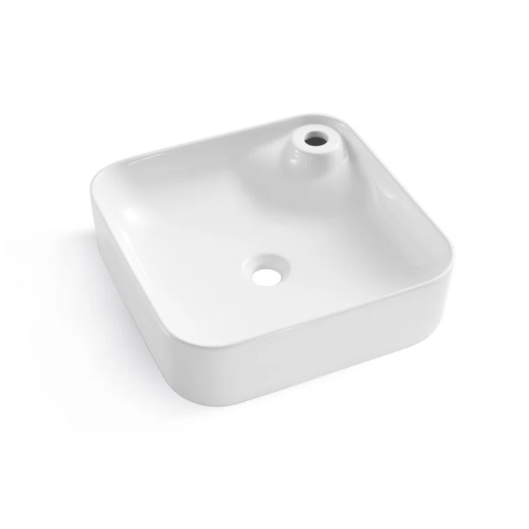 Altair 17'' White Ceramic Square Bathroom Sink with Overflow