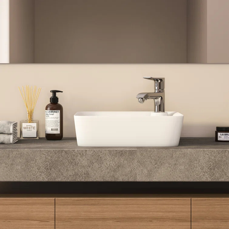 Altair 17'' White Ceramic Square Bathroom Sink with Overflow