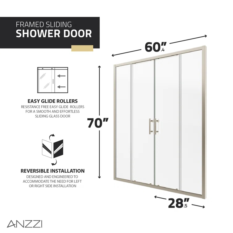 60" - 60.4" W x 70" H Framed Shower Door