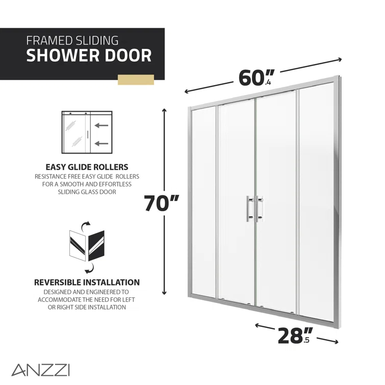 60" - 60.4" W x 70" H Framed Shower Door