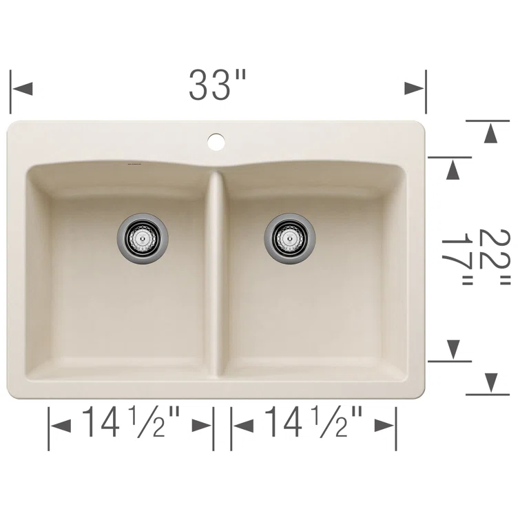 Diamond SILGRANIT 33" L x 22" W Double Bowl Drop-In/Undermount Kitchen Sink
