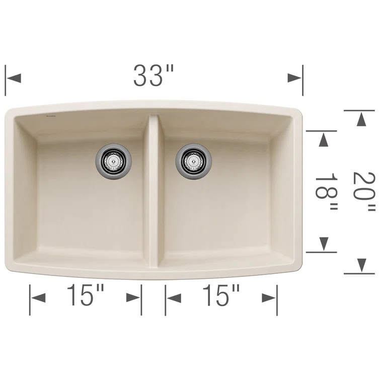 Performa SILGRANIT 33" L x 19" W Double Bowl Undermount Kitchen Sink
