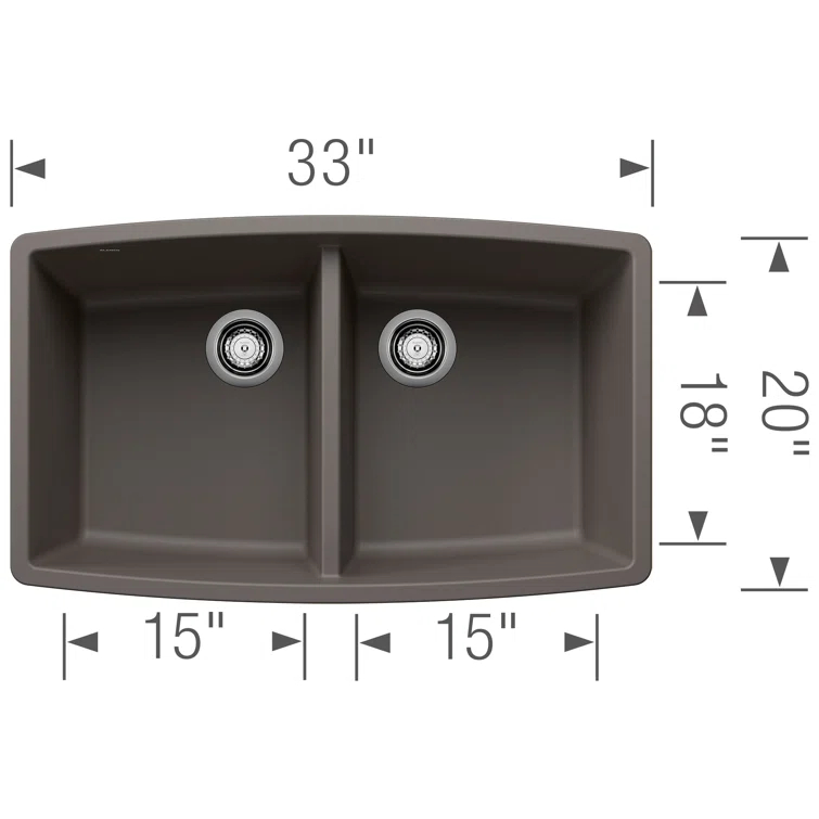 Performa SILGRANIT 33" L x 19" W Double Bowl Undermount Kitchen Sink
