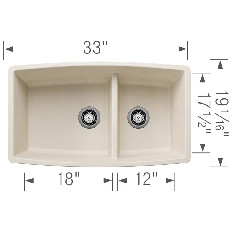 Performa SILGRANIT 33" L x 19" W Double Bowl Undermount Kitchen Sink
