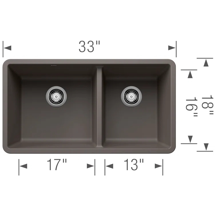 Precis SILGRANIT 33" L X 18" W Double Bowl Undermount Kitchen Sink
