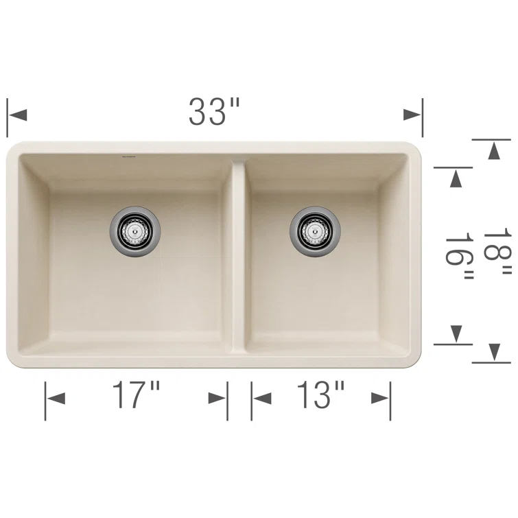 Precis SILGRANIT 33" L X 18" W Double Bowl Undermount Kitchen Sink