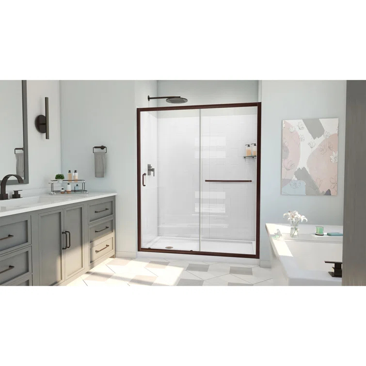 60" W x 34" D x 78" H Semi-Frameless Rectangle Shower Kit