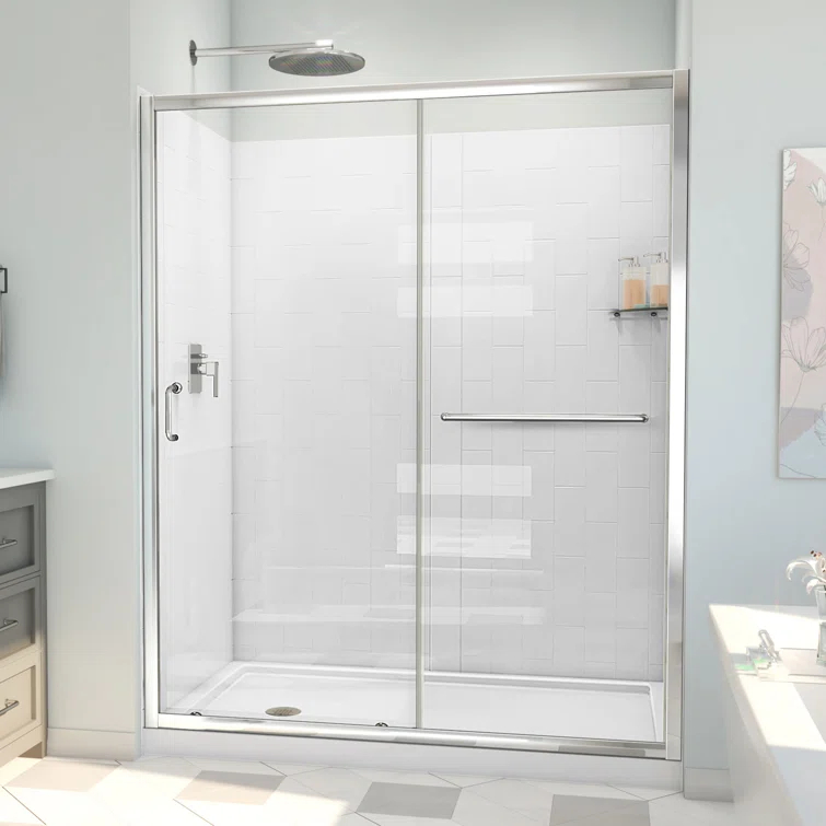 60" W x 32" D x 78" H Semi-Frameless Rectangle Shower Kit
