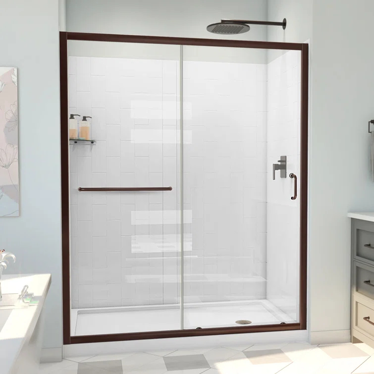 60" W x 30" D x 78" H Semi-Frameless Rectangle Shower Kit