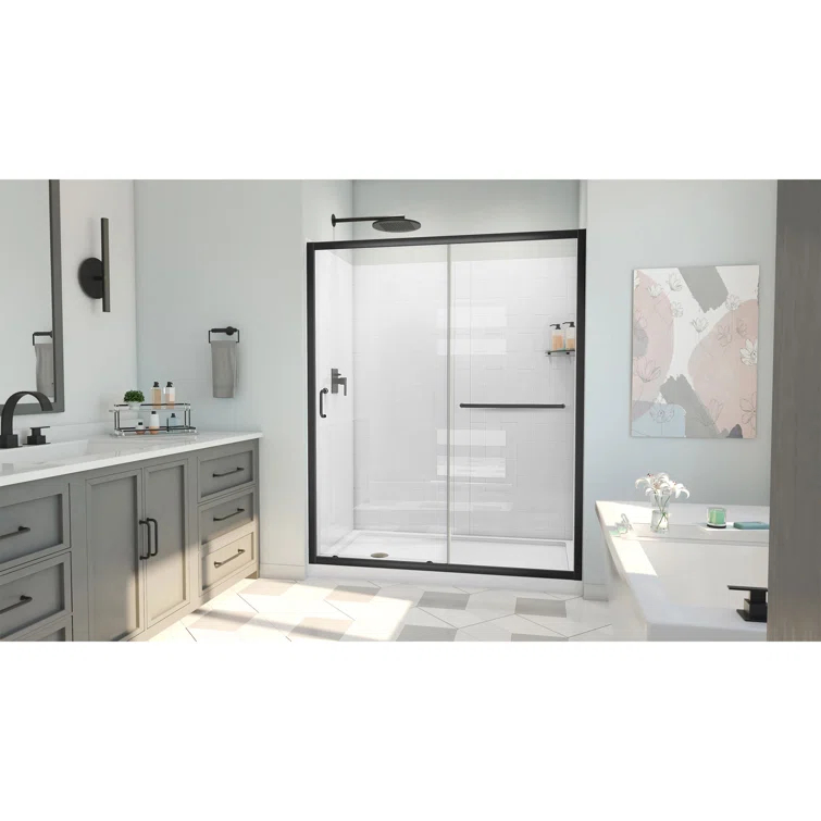 60" W x 34" D x 78" H Semi-Frameless Rectangle Shower Kit