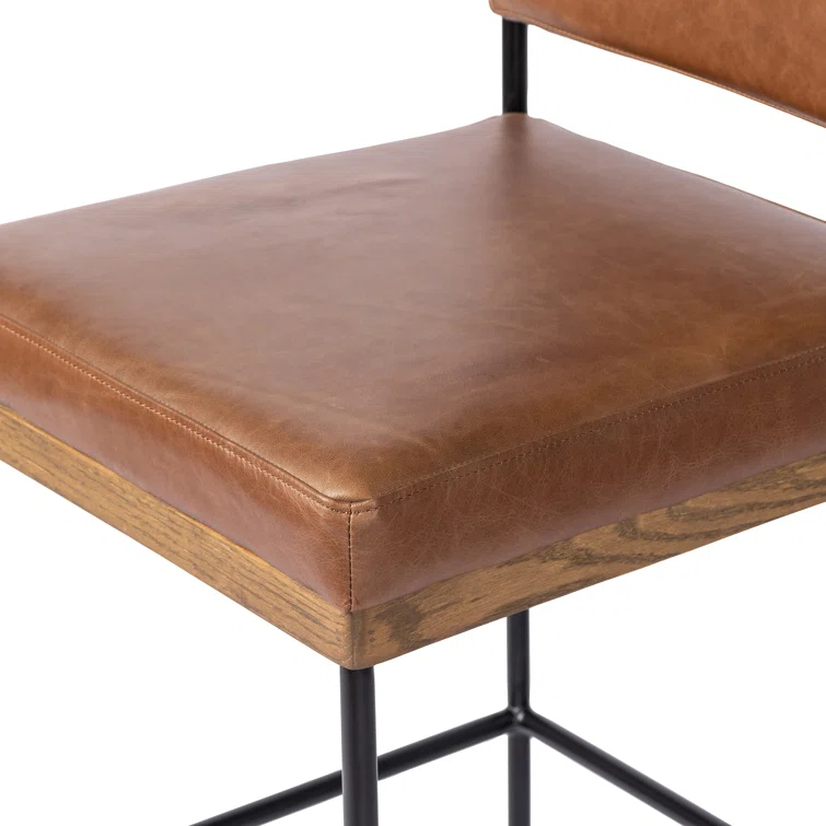 Ellie Sonoma Chestnut Leather Bar Stool with Black Iron Frame