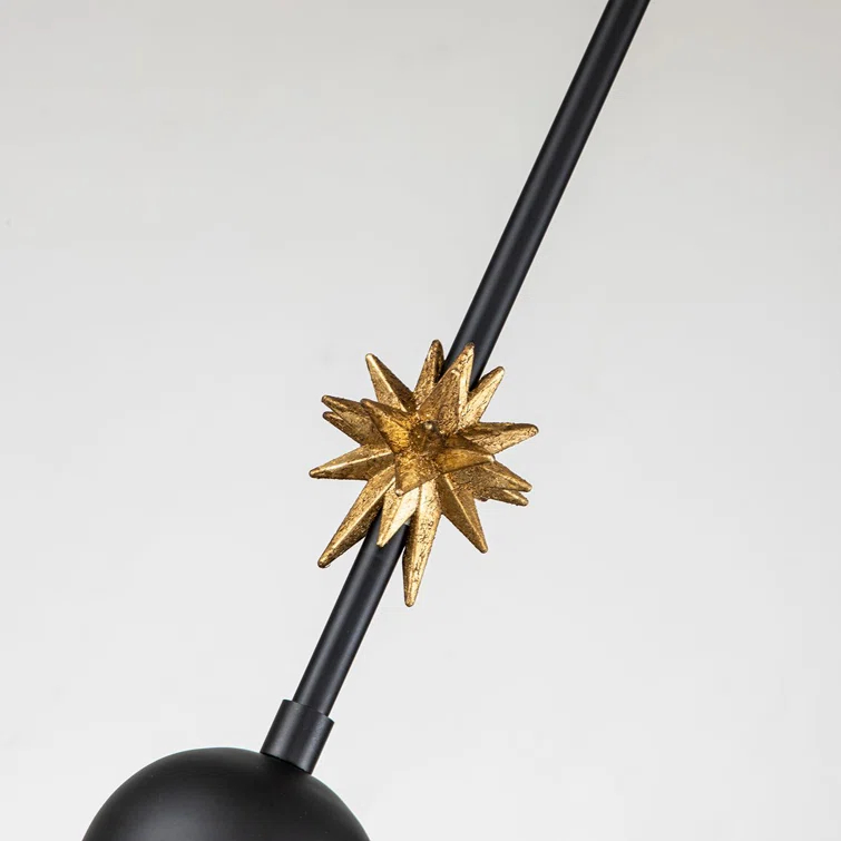 Matte Black Steel Drum Pendant Light with Gilded Star Accent