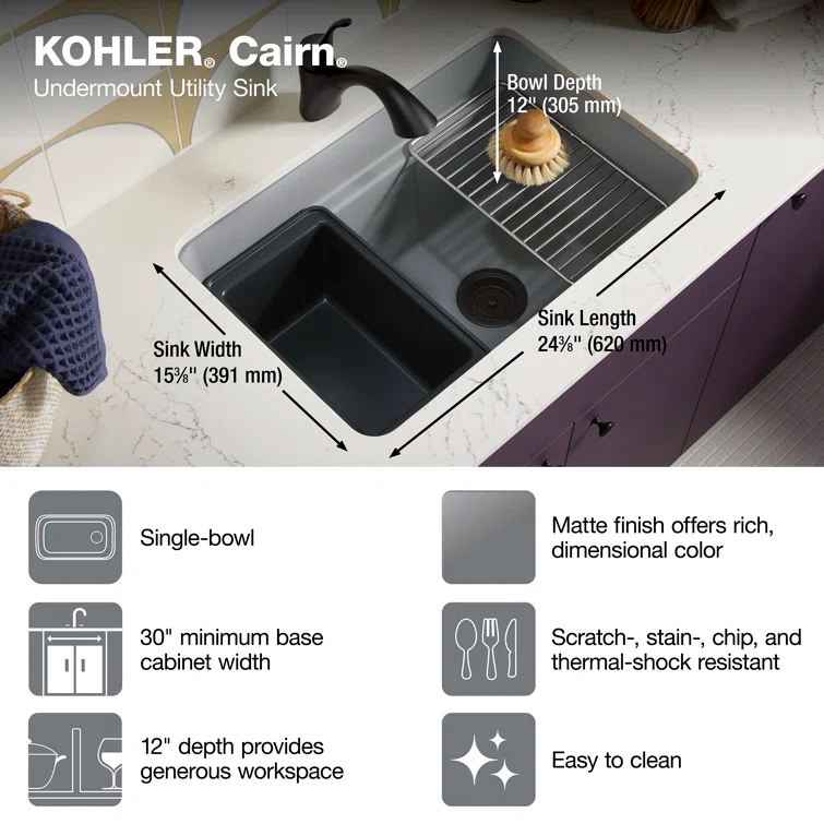 Cairn 27-1/2 in. X 18-5/16 in. X 12-5/8 in. Undermount Utility Sink