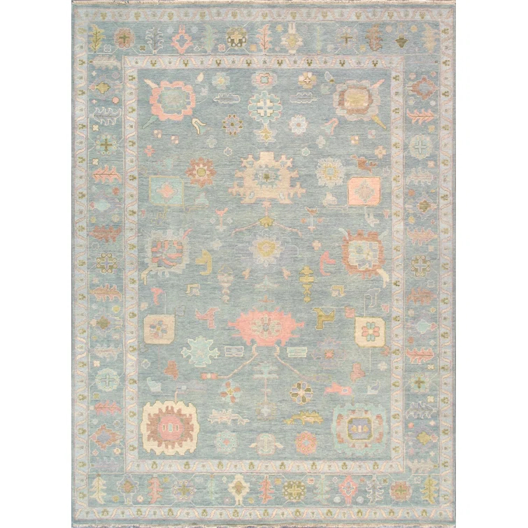 Pasargad Oushak Hand-Knotted Wool Light Blue/Orange Area Rug