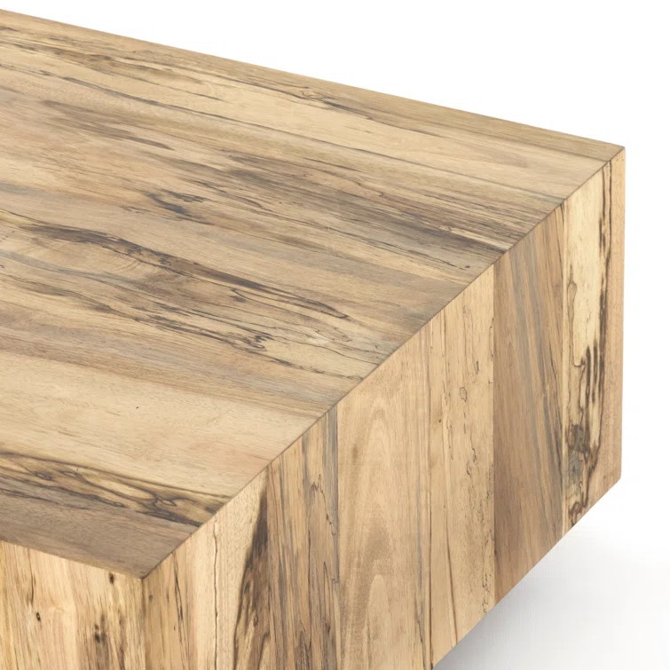 Contemporary Cream Spalted Primavera Wood Coffee Table with Storage