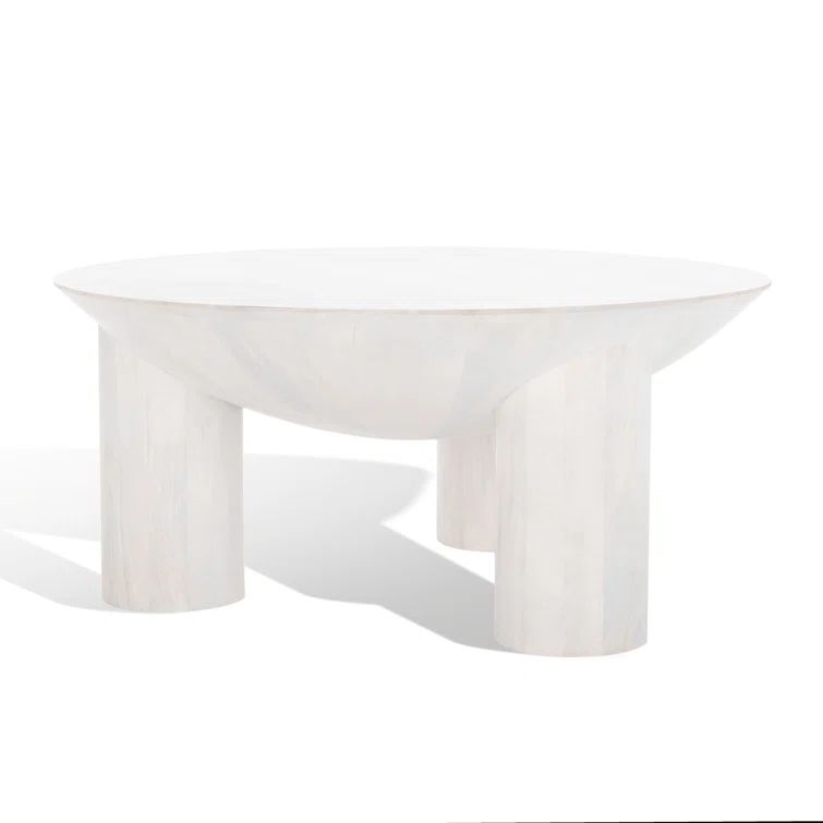 SAFAVIEH Couture Calhoun Contemporary Round Mango Wood Coffee Table, White Wash