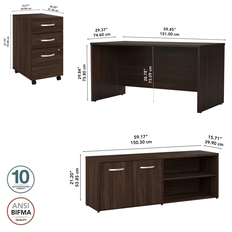 Office 500 Collection 3 Piece Rectangular 60W Computer Desk Office Set