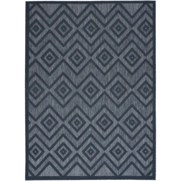 Foundry Select Versatile Diamond Navy Blue Indoor/Outdoor Area Rug