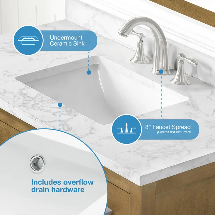 OVE Decors Athea 42 in. W Bath Vanity with Premium Countertop and Power Bar