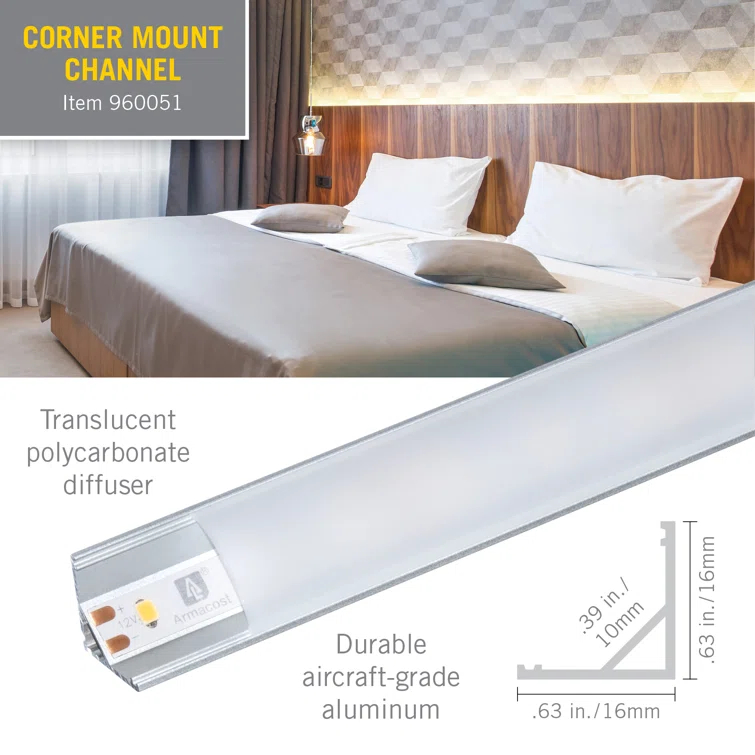 Armacost Lighting 960051 LED Tape Light Mounting Channel, Corner Mount, Silver