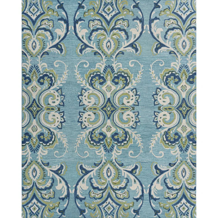 Adelaide Hand Hooked Aqua/Green/Ivory Wool Rug