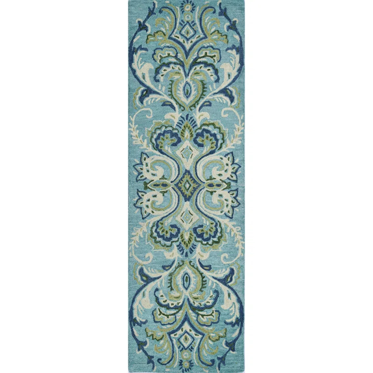 Adelaide Hand Hooked Aqua/Green/Ivory Wool Rug