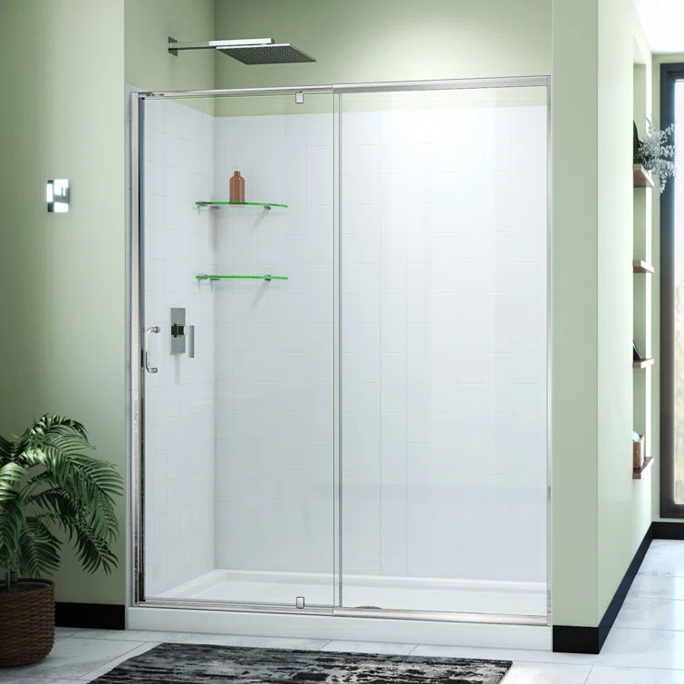 Flex 60" W x 30" D x 78" H Semi-Frameless Square Tub Enclosure with Fixed Panel and Base Included