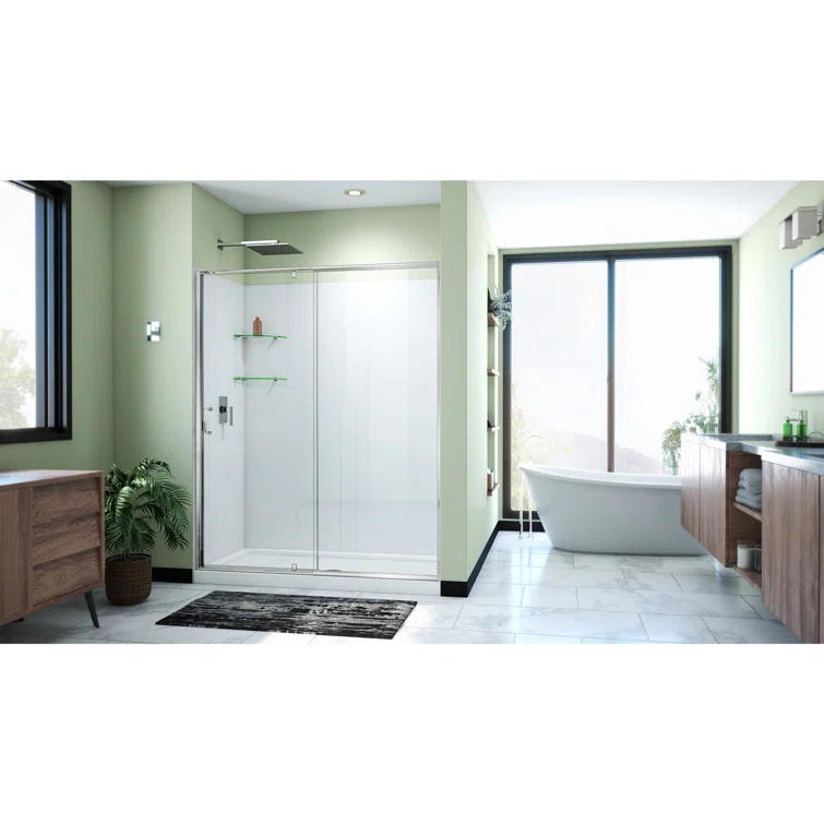 Flex 60" W x 30" D x 78" H Semi-Frameless Square Tub Enclosure with Fixed Panel and Base Included