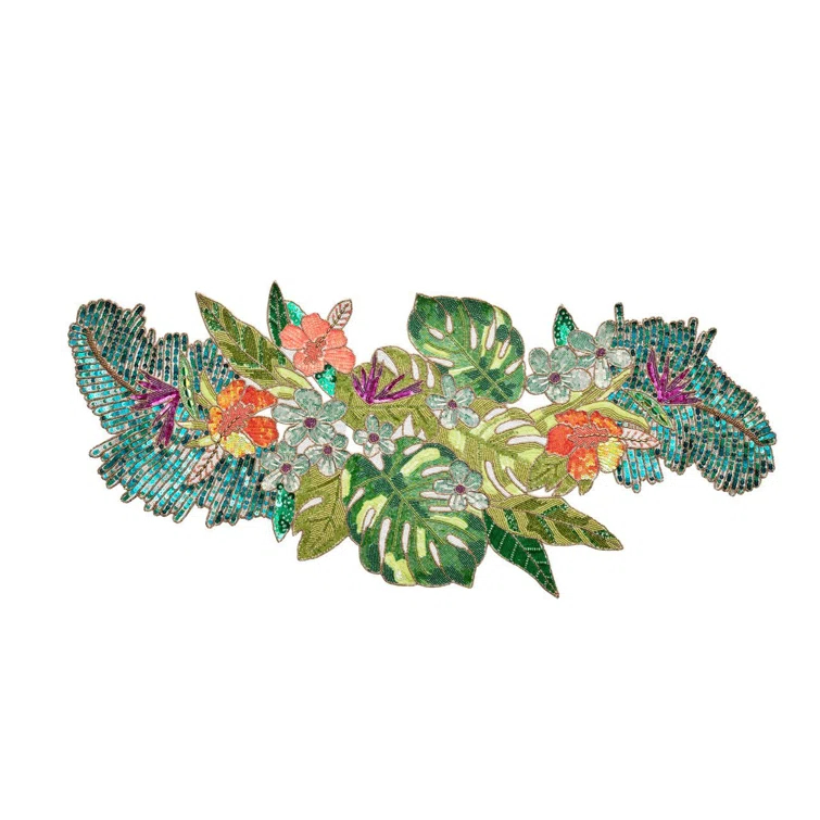 Tropical Multicolor Beaded Cotton Table Runner