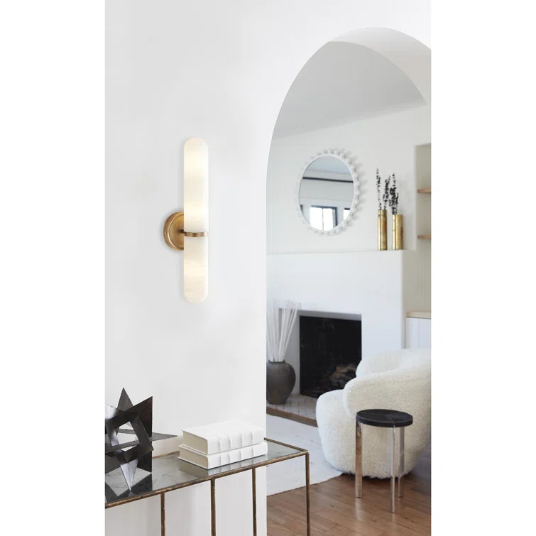 Salon 3-Light Dimmable Natural Brass Alabaster Sconce