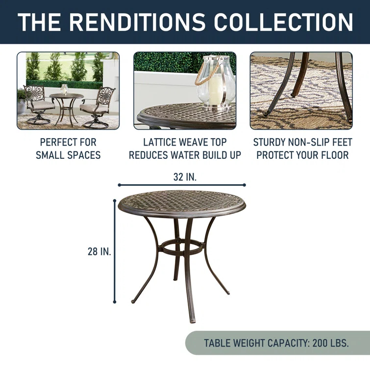 Renditions 3-Piece Set with 2 Swivel Rockers and 32-in. Cast-Top Table, Featuring Sunbrella Fabric