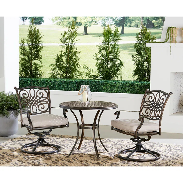 Renditions 3-Piece Set with 2 Swivel Rockers and 32-in. Cast-Top Table, Featuring Sunbrella Fabric