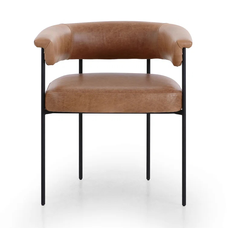 Chaps Saddle Brown Leather Upholstered Arm Chair with Metal Frame